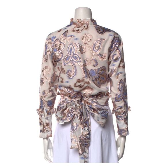 NWT Alexis Blouse Top Crop Blue Gold Cream Size M - Picture 3 of 11